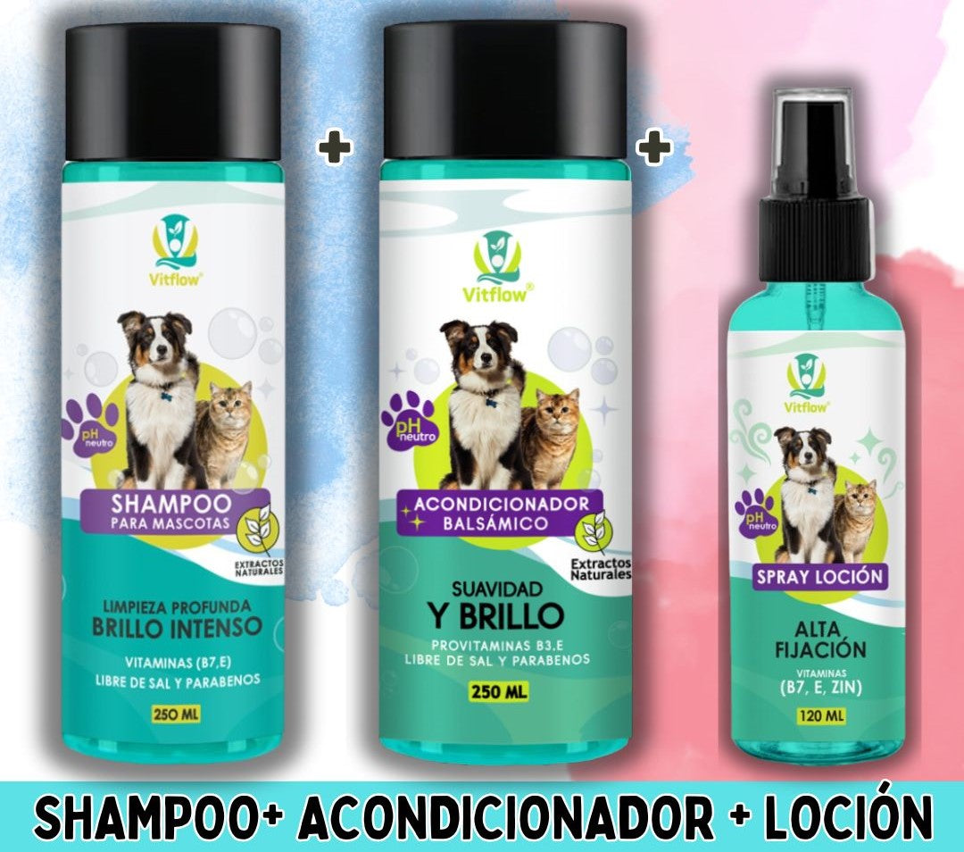 Vitflow shampoo + acondicionador+ loción en spray
