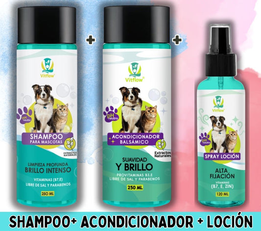 Vitflow shampoo + acondicionador+ loción en spray