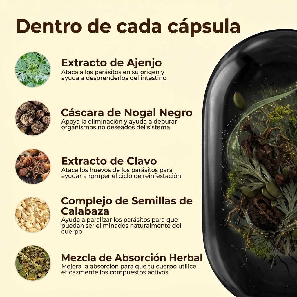 Suplemento de ajenjo, nogal negro y clavos de olor