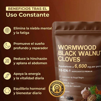 Suplemento de ajenjo, nogal negro y clavos de olor