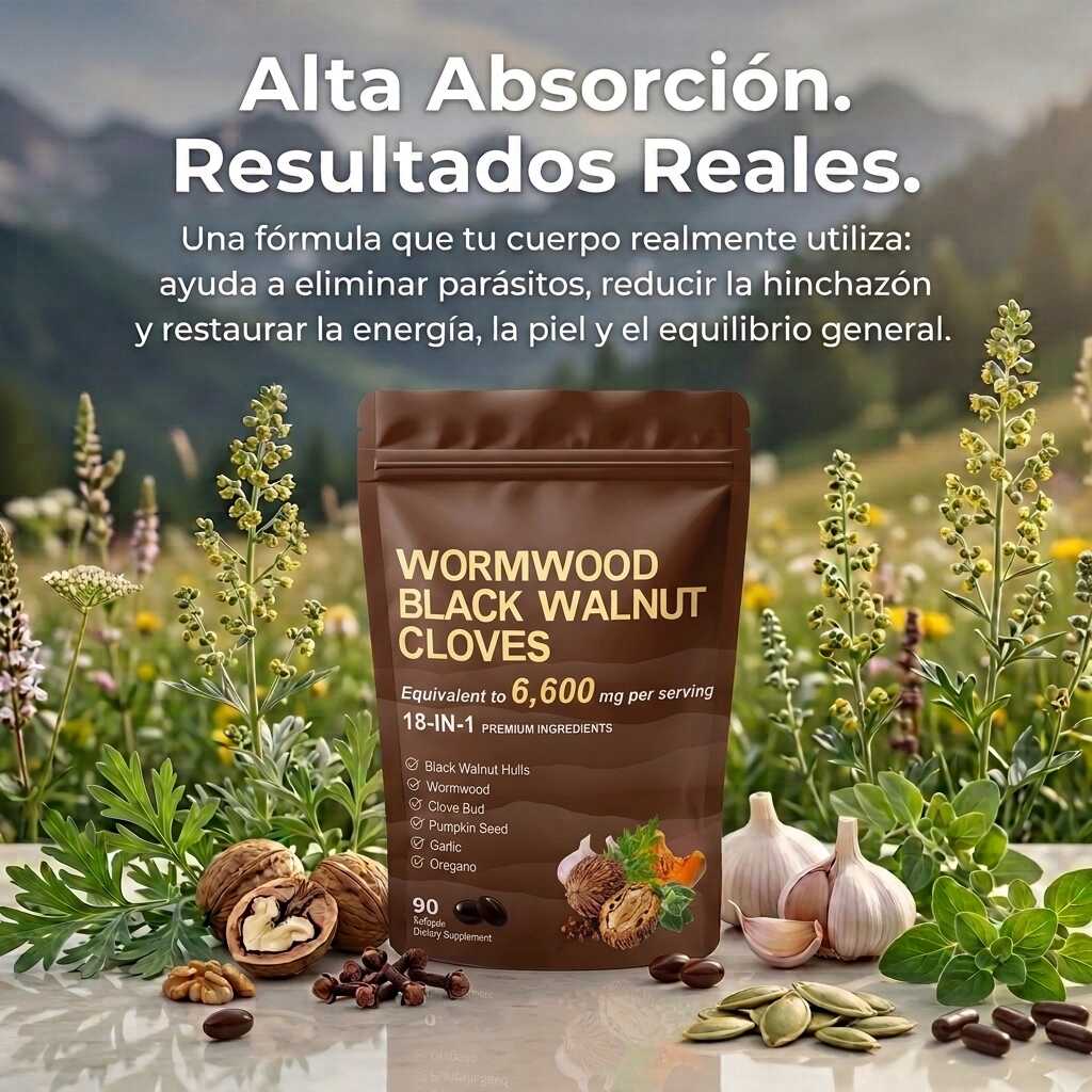 Suplemento de ajenjo, nogal negro y clavos de olor